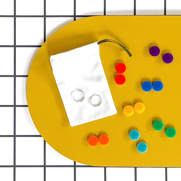 'DOUBLE' RAINBOW BRIGHTS & PASTEL DANGLE 'DOT' EARRINGS