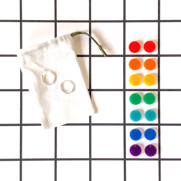'DOUBLE' RAINBOW BRIGHTS & PASTEL DANGLE 'DOT' EARRINGS