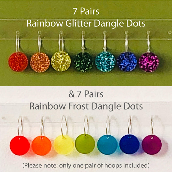 'DOUBLE' RAINBOW GLITTER & FROST DANGLE 'DOT' EARRINGS