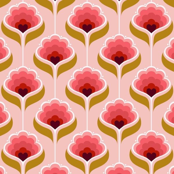tullibee mini margot retro floral print design in cherry, flamingo & mustard colours